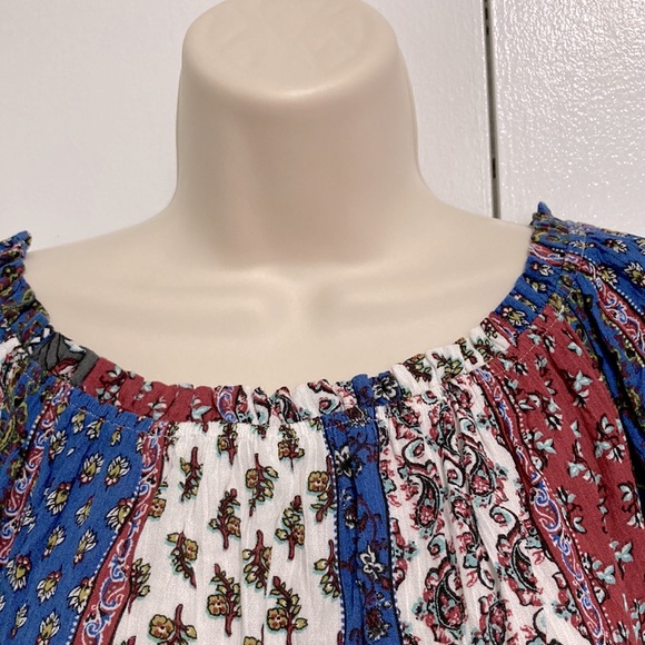 BLEUH CIEL On or Off Shoulder Short Sleeve Boho Bohemian Blouse Womans Medium - Picture 7 of 12